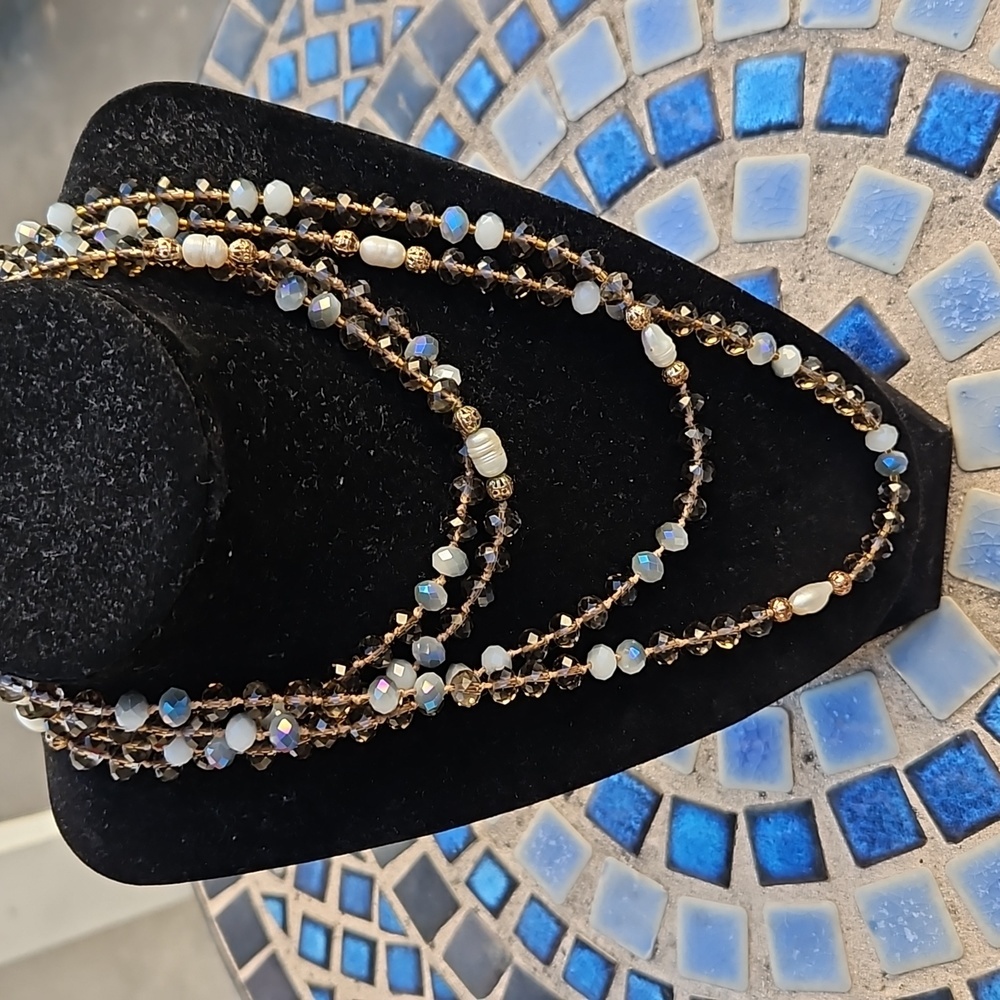 Glass Beaded Real Pearl Necklace